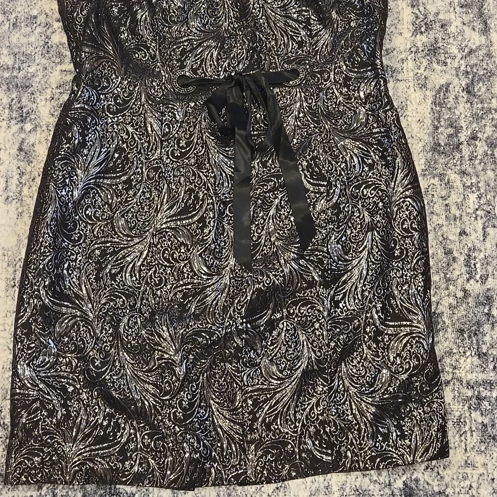 Metallic Print Black and Silver Paisley Baroque Dress